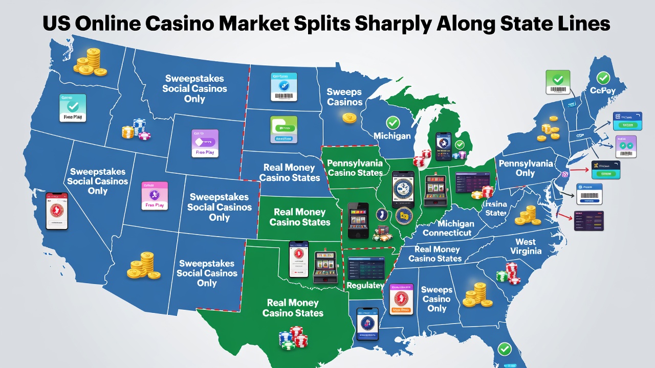 US Online Casino Market Splits Sharply Along State Lines